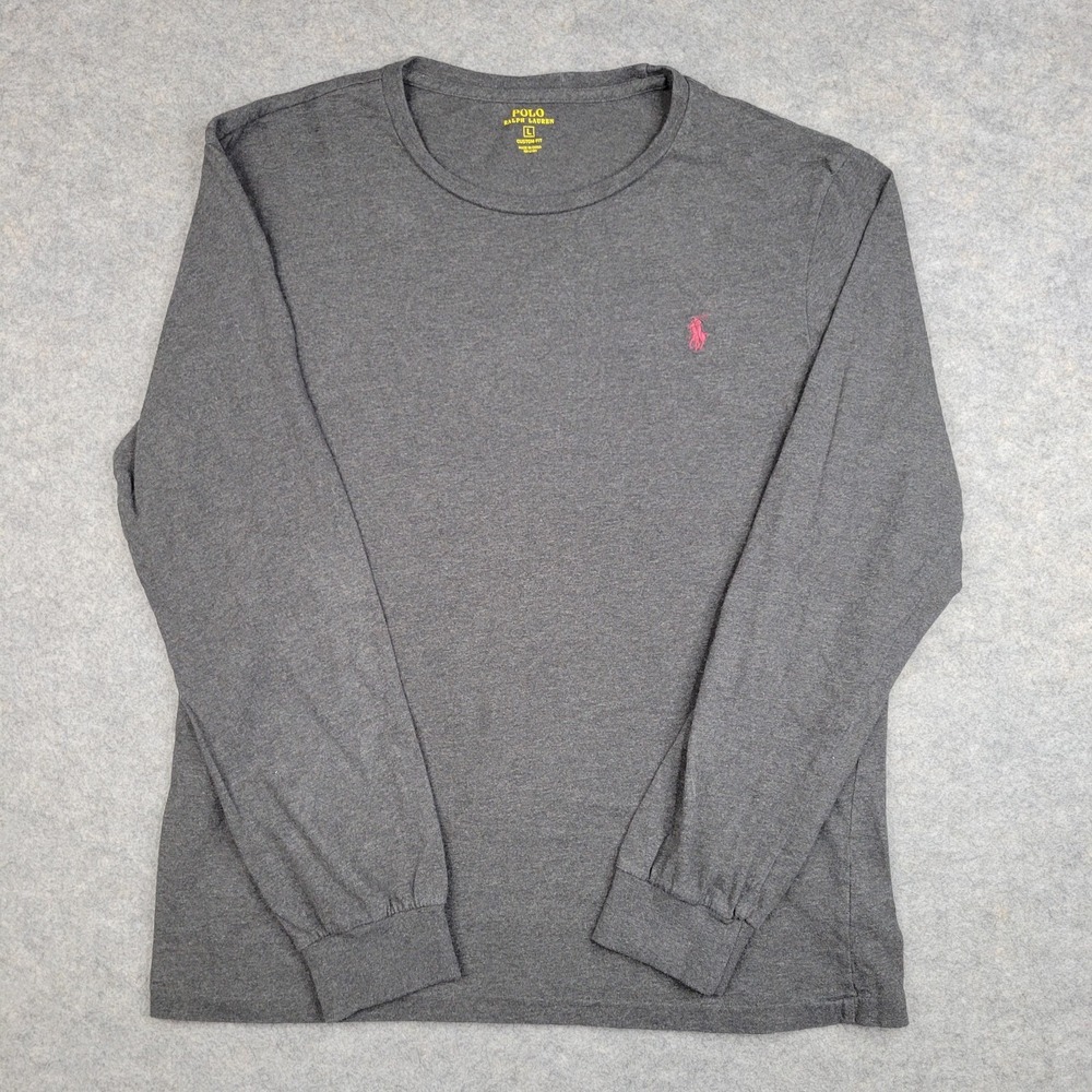 Polo Ralph Lauren Shirt Mens Large Gray Long Sleeve Pony Logo Tee Tagless Cotton